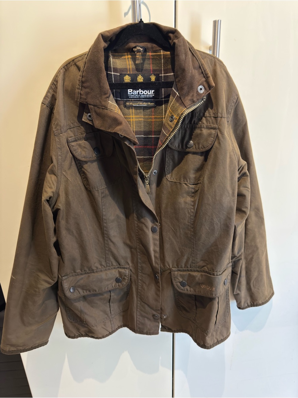 Barbour Brown Plaid-Lined Waxed Jacket